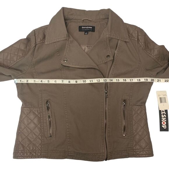 Coffeeshop Denim & Quilted Vegan Leather Jacket Sz. L - Picture 10 of 12